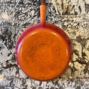 Vintage Le Creuset Orange/Volcanic Enameled Cast Iron Skillet w Hanging